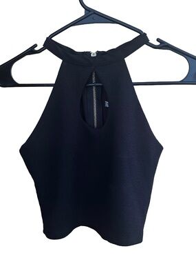 Sally Miller Black Halter Crop Top with Front Keyhole